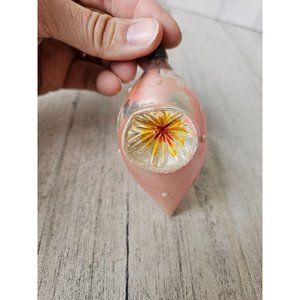 Vintage pink indent reflector shooting star glass ornament Xmas tree